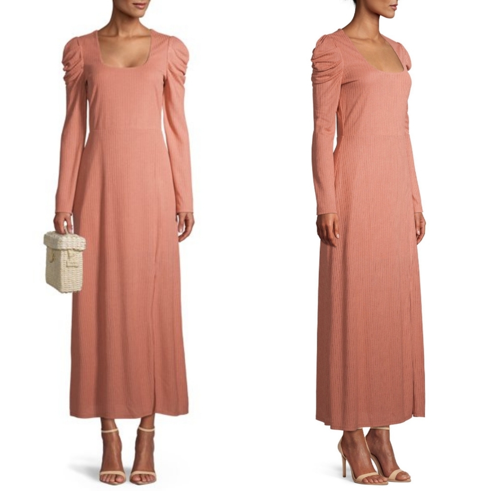 NWT PROSPECT LABEL Putty Ribbed Maxi Puff Sleeve #F